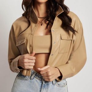 Meshki Alaia Pu Cropped Jacket - Camel